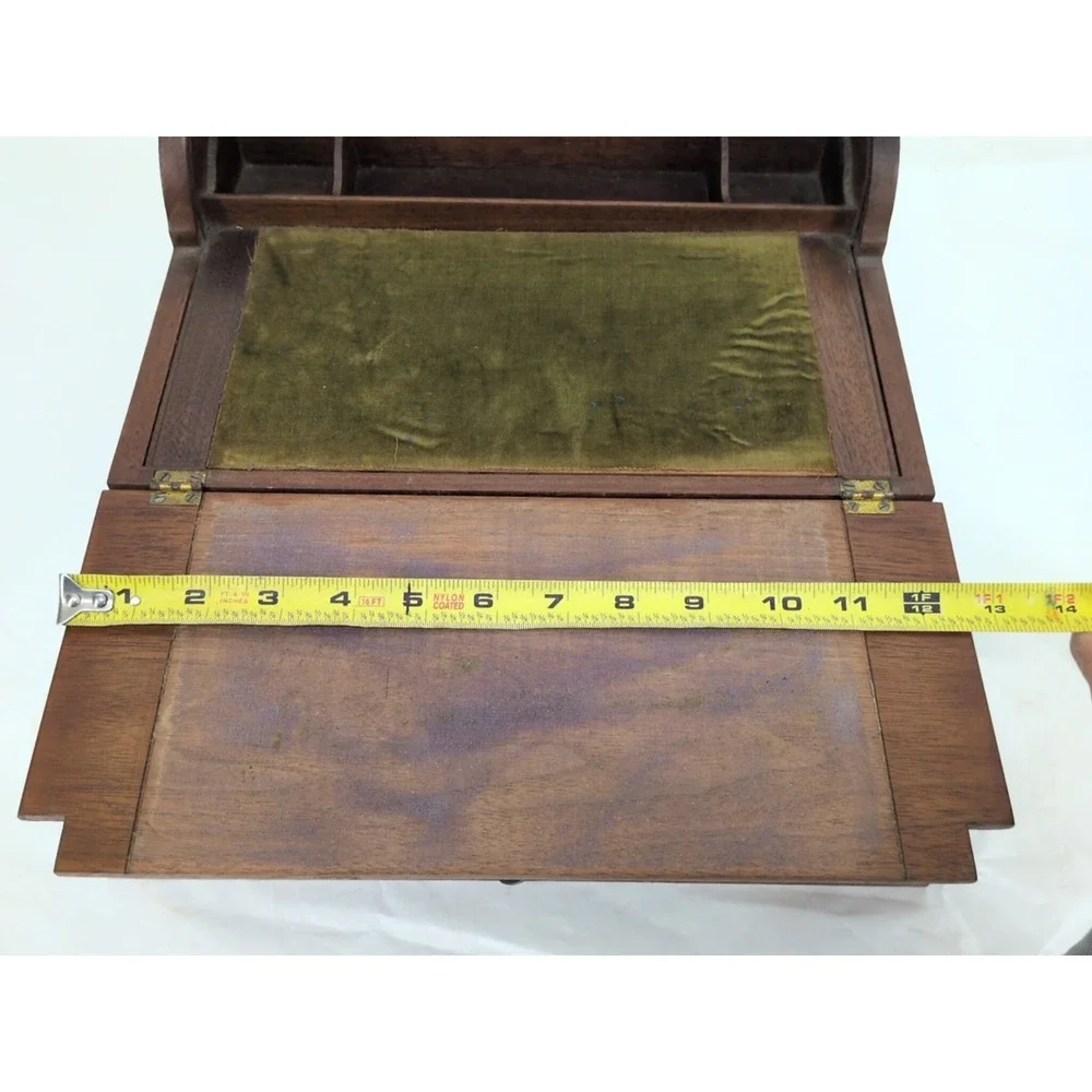 Antique Travel Desk Lap Writing Box Tambour Rolltop With Key And Glass Inkwell